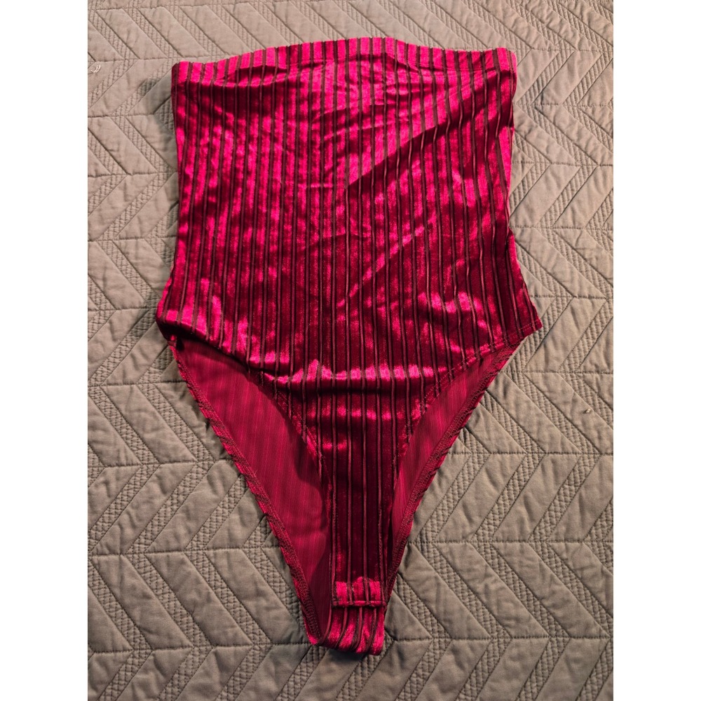 Forever 21 Magenta Pink Velvet Striped Strapless Bodysuit Small